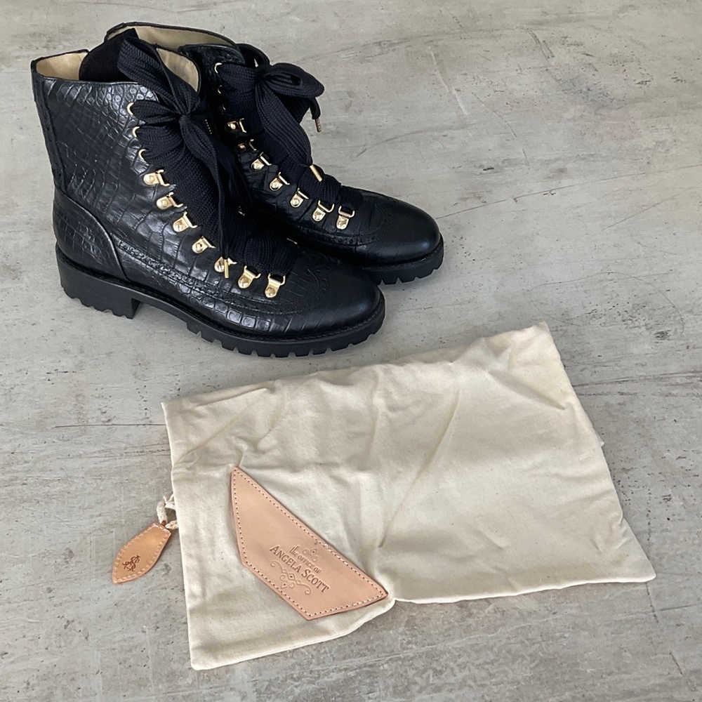 Black Ankle Boots with Gold Accents